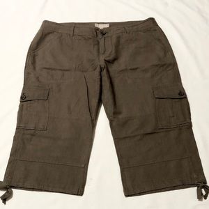 Banana Republic Brown Linen Cargo Capri Pants w/Drawstring Adjustable Legs - 14